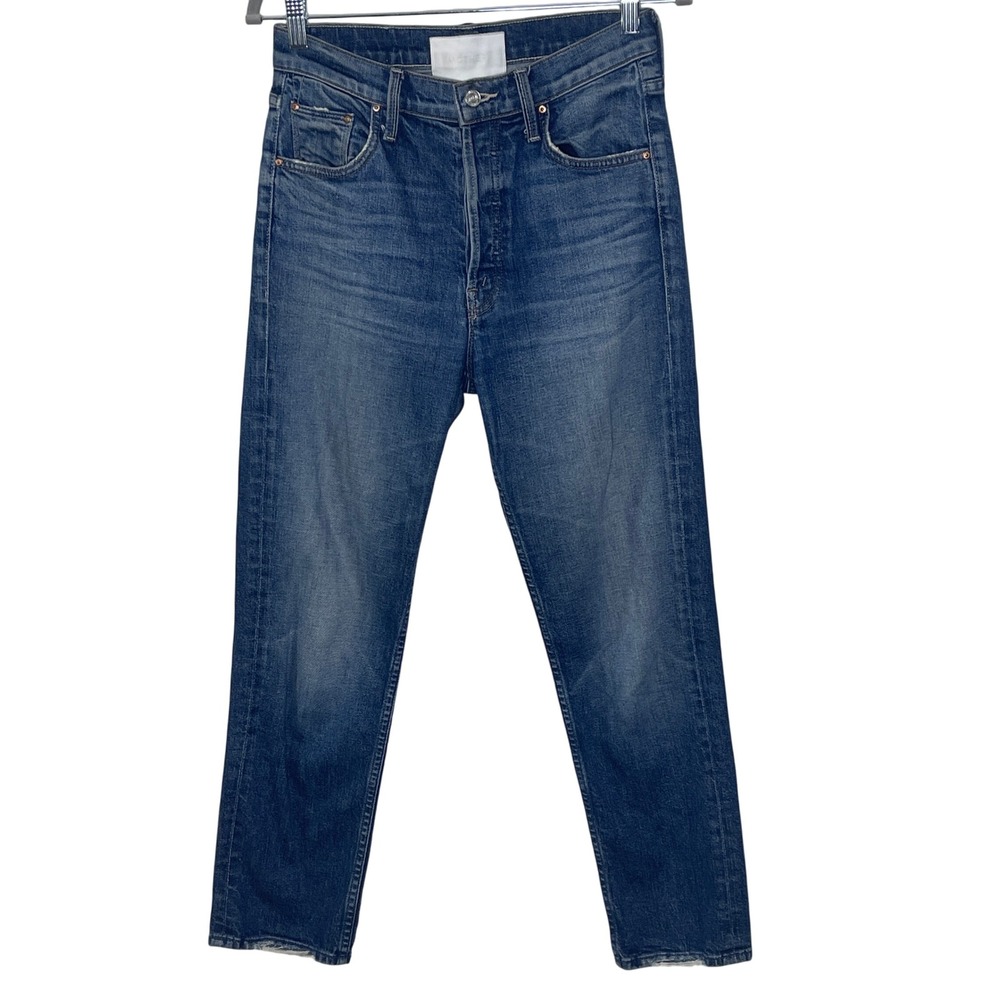 MOTHER Theβ Hustler High Rise Jeans Women Blue Denim Distressed Size XX